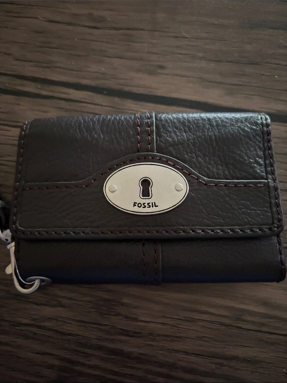 Fossil Black Leather Wristlet Wallet with Silver Hardware